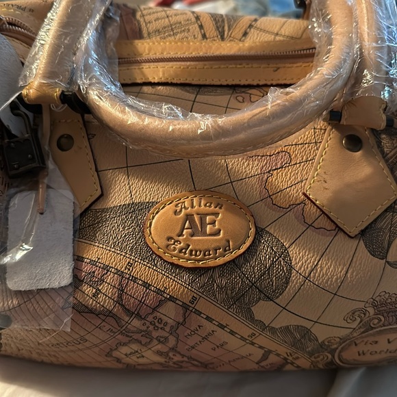 Allan Edward world map satchel new some marks see photos I pointed out. NWT - Picture 2 of 14